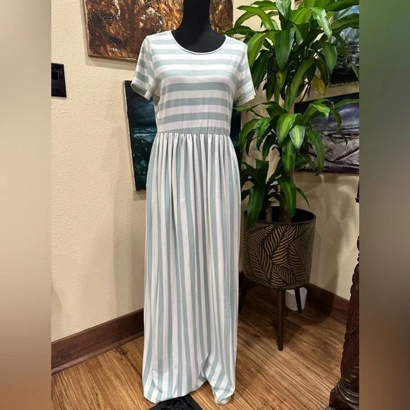 Jodifl Super Long Maxi Dress Stripes White Green Size M - Picture 2 of 10